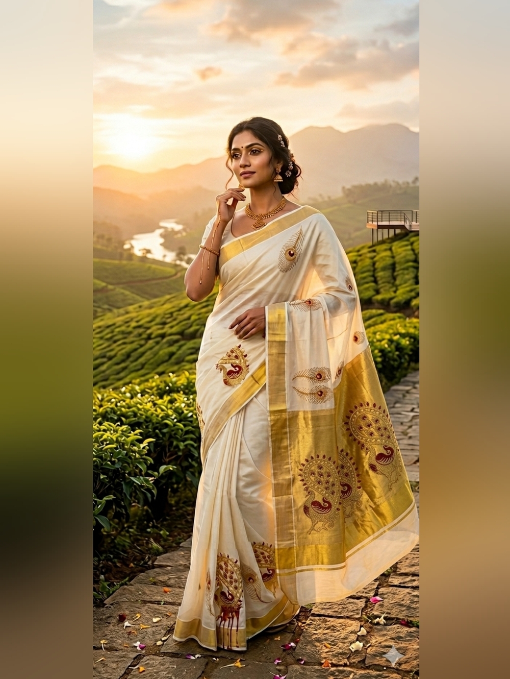 NWOT Pure Kasavu Cotton Saree W Running Bp Traditional Party Festive Wedding